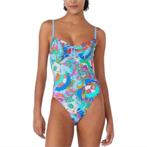 KATE SPADE Cinch Tie Front‎ Soft Underwire Cups Swimsuit in Spring Water  XL NEW - Picture 7 of 15